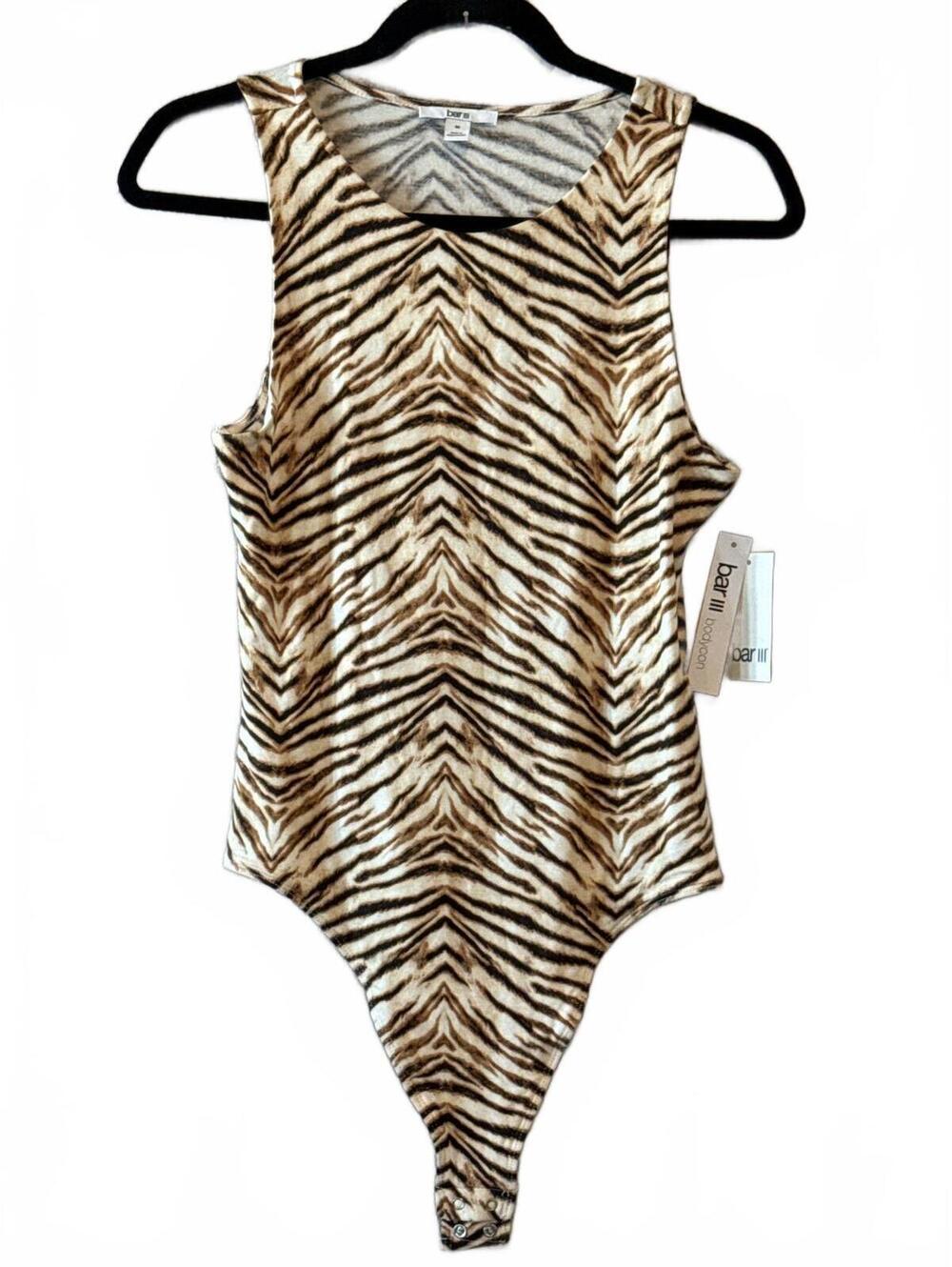 bar III Women's Animal Print Sleeveless Bodysuit Medium